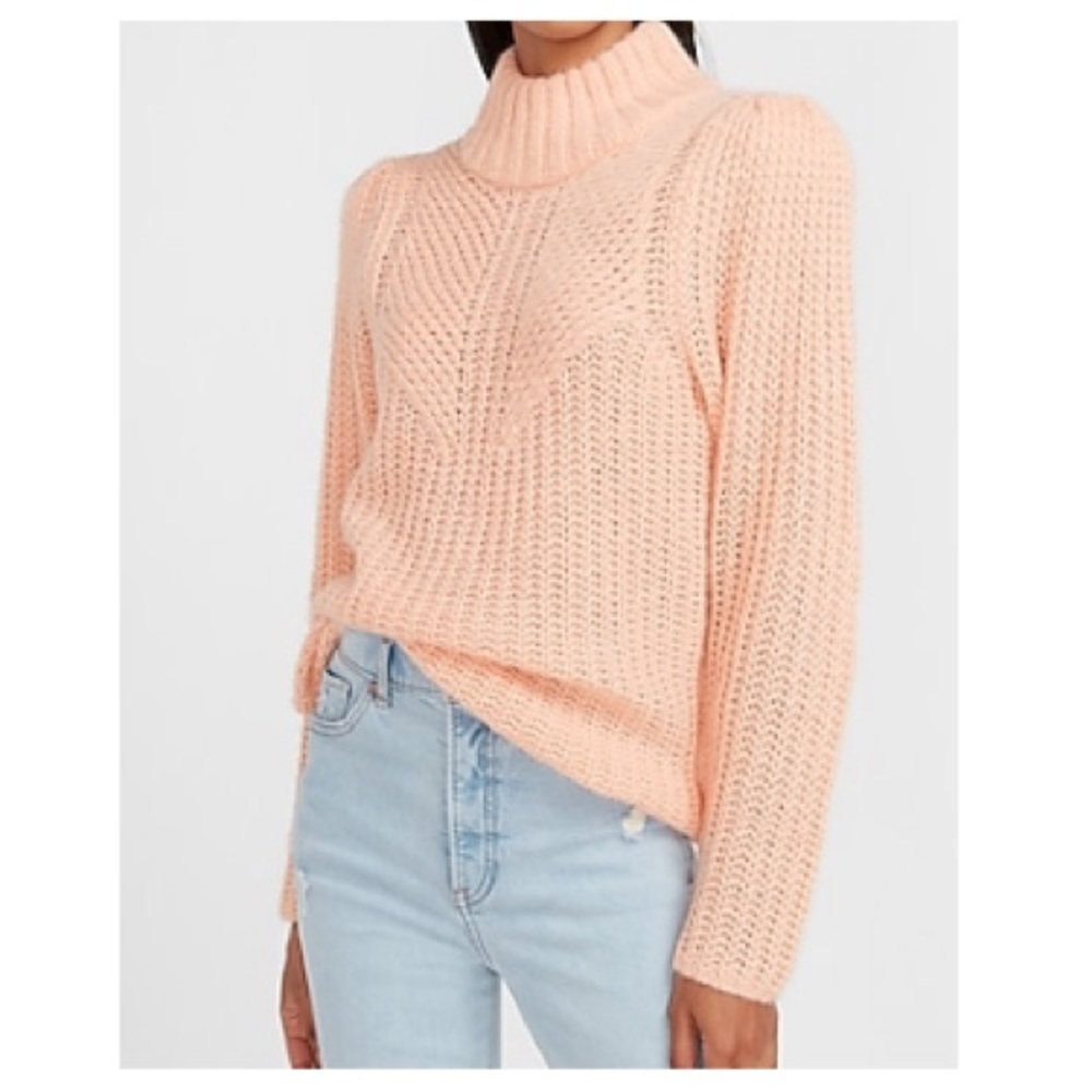 Express Mock Neck Open Stitch Puff Sleeve Sweater Size Large NWT